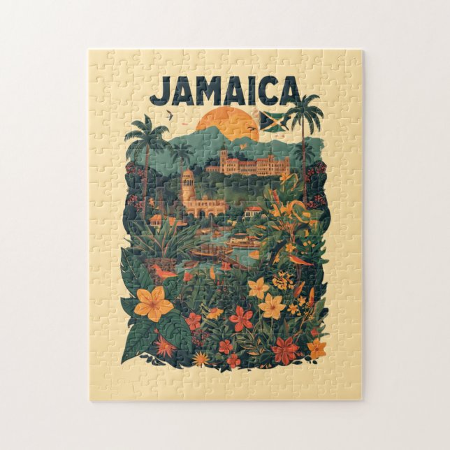 Vintage stil Jamaica resemålning illustration Pussel (Vertikal)