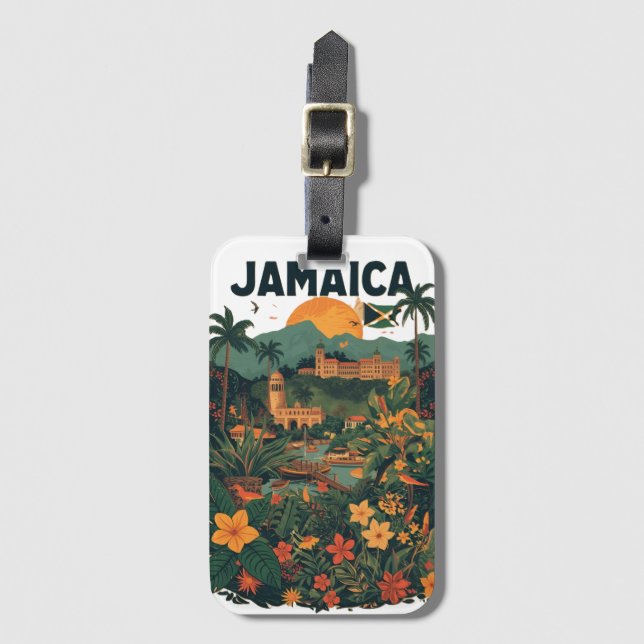Vintage stil Jamaica resillustration Bagagebricka (Framsida vertikal)