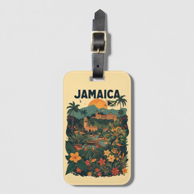 Vintage stil Jamaica resillustration Bagagebricka (Framsida vertikal)