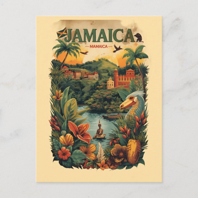 Vintage stil Jamaica resillustration Helg Vykort (Framsida)