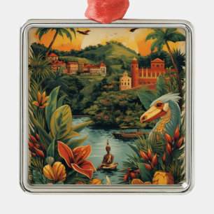 Vintage stil Jamaica resillustration Julgransprydnad Metall