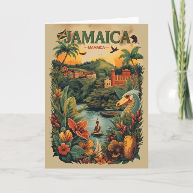Vintage stil Jamaica resillustration Kort (Framsida)
