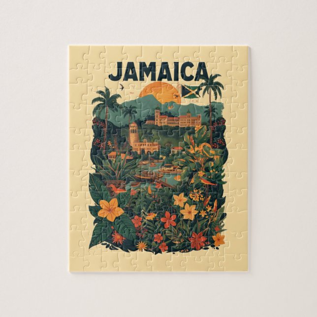 Vintage stil Jamaica resillustration Pussel (Vertikal)