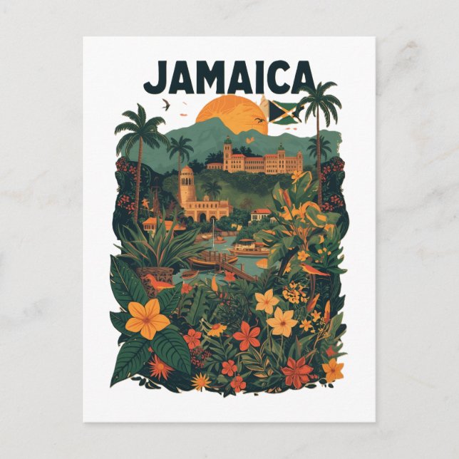 Vintage stil Jamaica resillustration Vykort (Framsida)