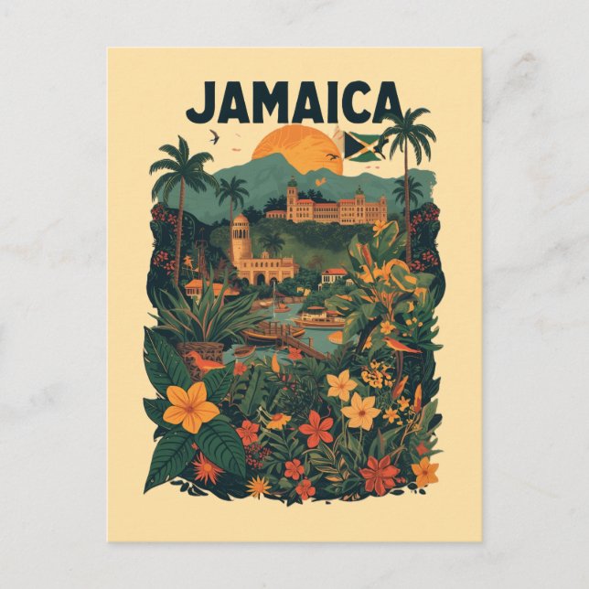 Vintage stil Jamaica resillustration Vykort (Framsida)