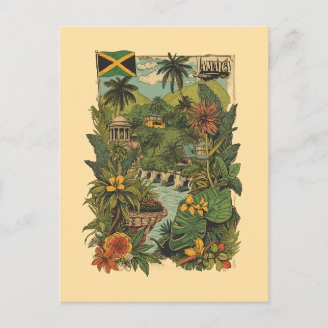 Vintage stil Jamaica resillustration Vykort (Framsida)