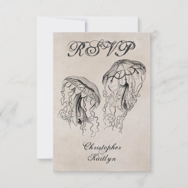 Vintage Stil Jellyfish Beach Wedding OSA kort (Framsida)