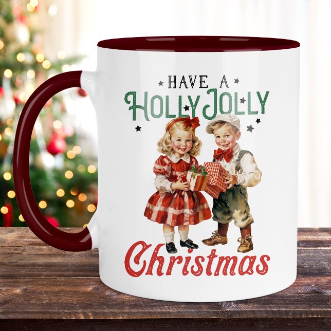 Vintage Stil jul Barn Holly Jolly Mugg (Skapare uppladdad)