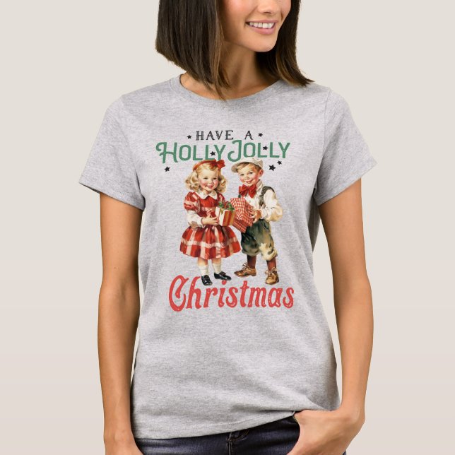 Vintage Stil jul Barn Holly Jolly T Shirt (Framsida)