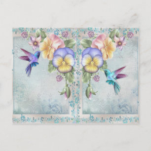 Vintage stil Kolibri och lila blommor Vykort