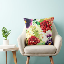 Vintage Stil Large Watercolor Flowers Kudde