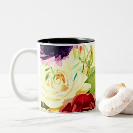 Vintage Stil Large Watercolor Flowers Två-Tonad Mugg