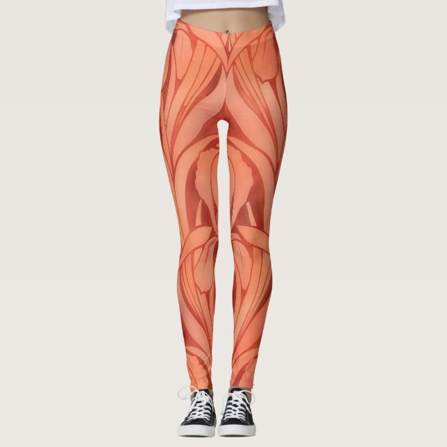 Vintage Stil Lily Art nouveau Orange Leggings (Framsida)