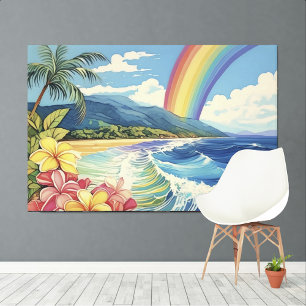 Vintage stil litografi Tropical XL art Canvastryck
