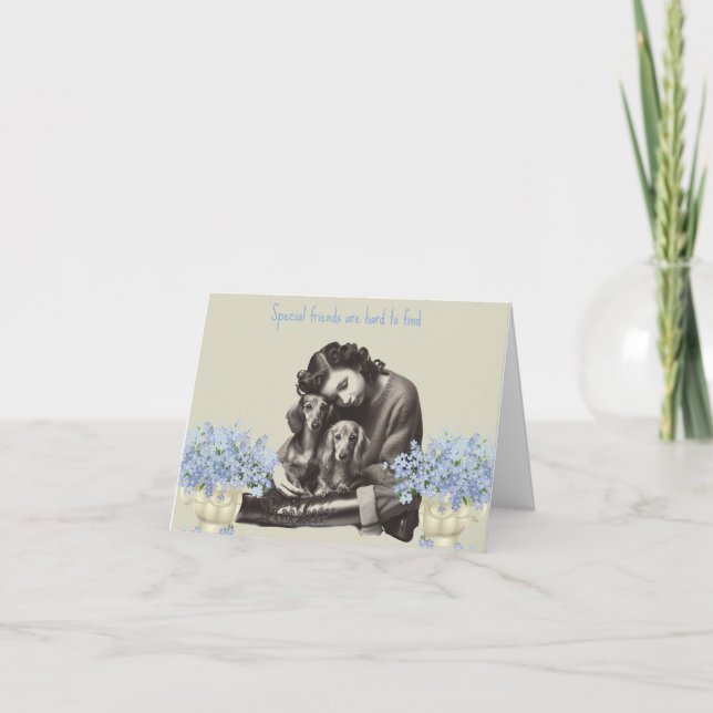 Vintage Stil Long Hair Dachshund Card Kort (Framsida)