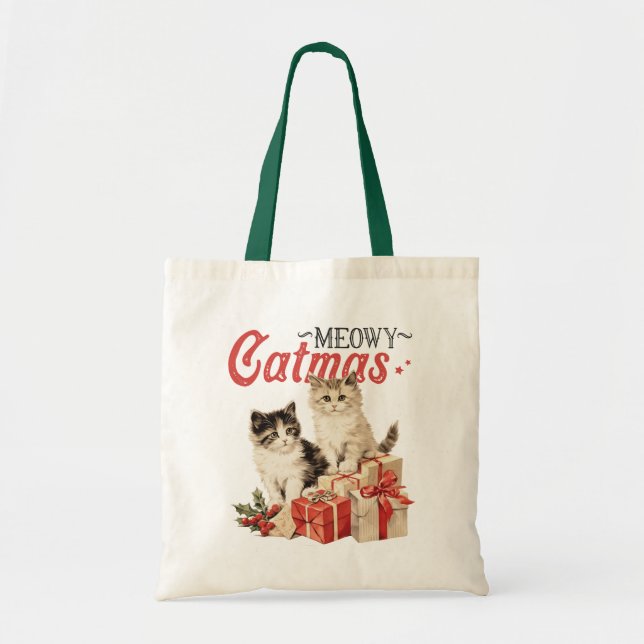 Vintage Stil Meowy Catmas Kat jul Tygkasse (Framsidan)