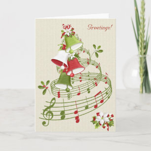 Vintage Stil Musical Klockor Poinsettias Holly Helgkort