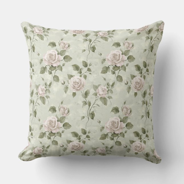 Vintage stil neutralt blommönster kudde (Framsida)