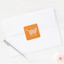 Vintage Stil Orange Cat Silhouette Sticker Fyrkantigt Klistermärke