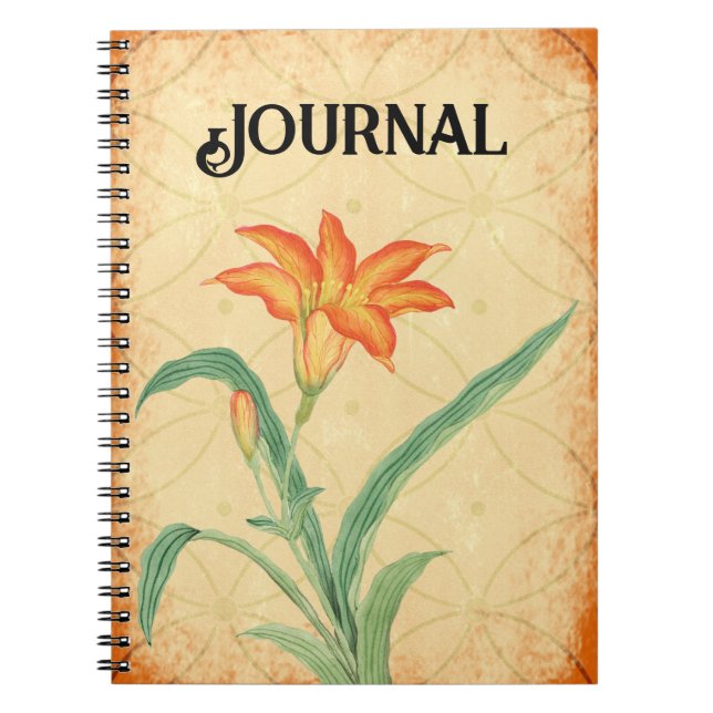 Vintage Stil Orange Lily Flower Journal Anteckningsbok (Framsidan)