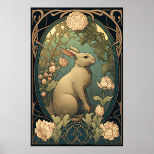 Vintage Stil Påskhare Art - hämtningsbar Poster