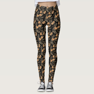 Vintage-stil Peach Blommar Blommigt Patterned Leggings