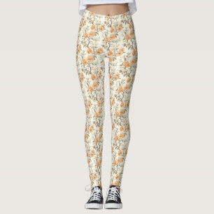 Vintage-stil Peach Blommar Blommigt Patterned Leggings