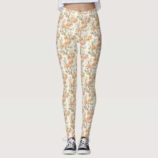 Vintage-stil Peach Blommar Blommigt Patterned Leggings