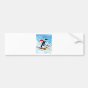 Vintage Stil Penguin Downhill Skiing Bildekal