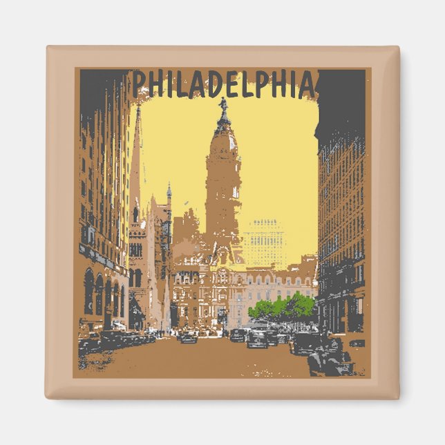 Vintage Stil Philadelphia City Hall Magnet (Framsidan)