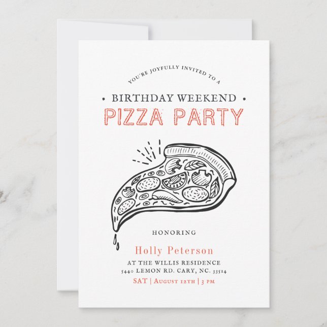 Vintage Stil Pizza Party | Födelsedag Helg Inbjudningar (Framsida)
