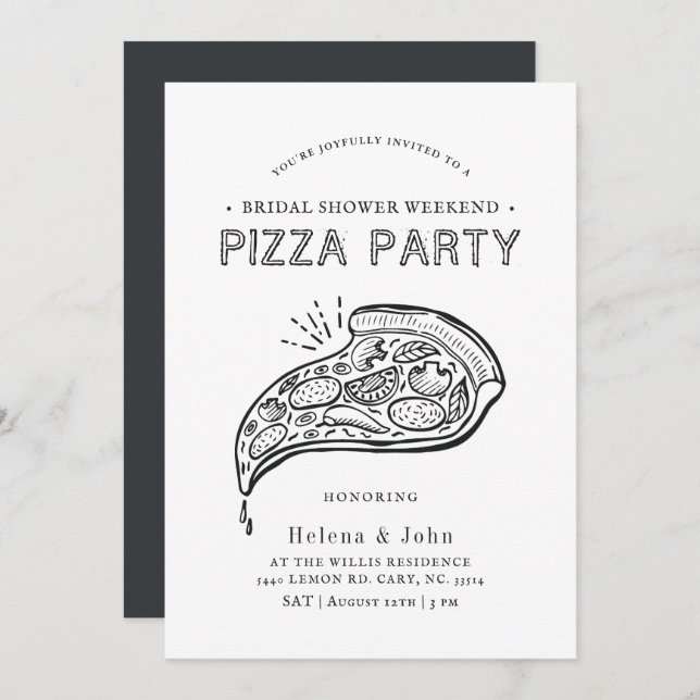 Vintage Stil Pizza Party | Möhippa Inbjudningar (Fram/baksida)