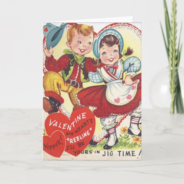 Vintage Stil Pojke & Flicka Dansar Valentine Kort (Framsida)