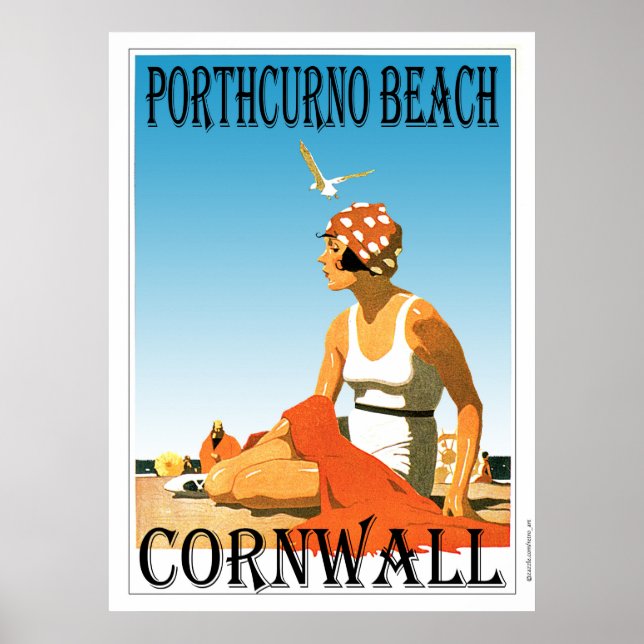 Vintage stil Porthcurno Beach Poster (Framsidan)