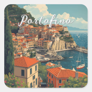 Vintage stil Portofino Genova Italien Fyrkantigt Klistermärke