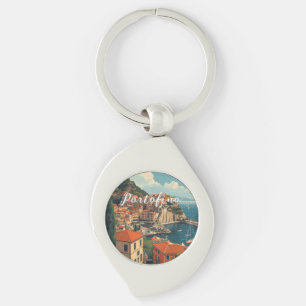 Vintage stil Portofino Genova Italien Swirl Silverfärgad Nyckelring