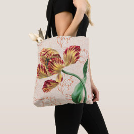 Vintage Stil Red and Guld Tulip Flower Tote Bag Tygkasse