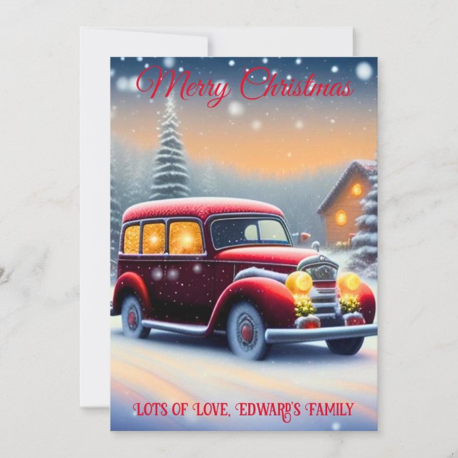Vintage Stil Red Car God jul Julkort (Framsida)