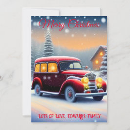 Vintage Stil Red Car God jul Julkort