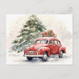 Vintage Stil Red Car och Julgran Hälsning Vykort