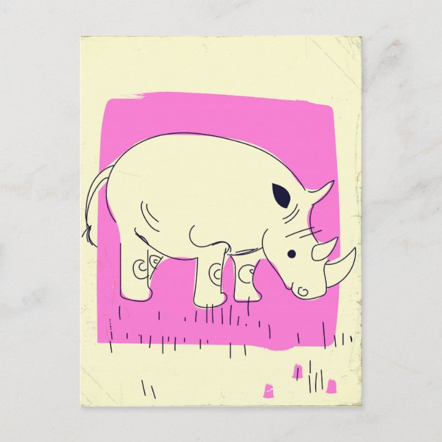 Vintage stil Rhino tecknad Vykort (Framsida)