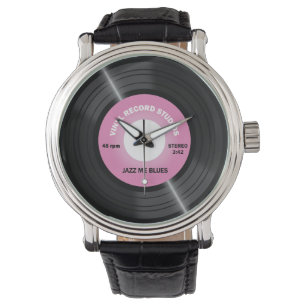 Vintage Stil Rosa 45 varv/min Vinyl Record Watch Armbandsur