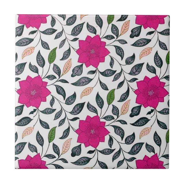 Vintage Stil Rosa China Poppy Blommönster Kakelplatta (Framsidan)