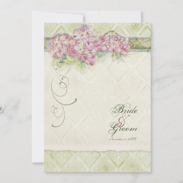 Vintage Stil Rosa Hydrangea - Bröllopsinbjudan Inbjudningar (Framsida)