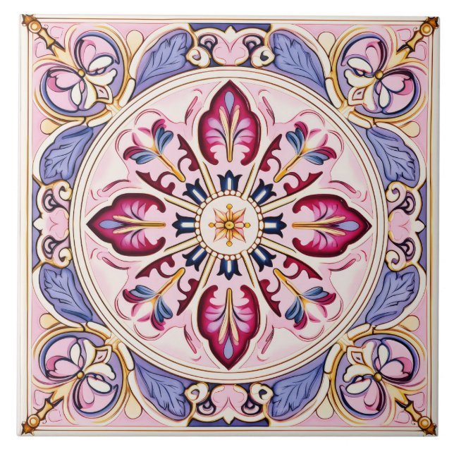 Vintage Stil Rosa och Blue Ceramic Tile Kakelplatta (Framsidan)