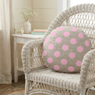 Vintage stil rosa prickar på burlap rund kudde