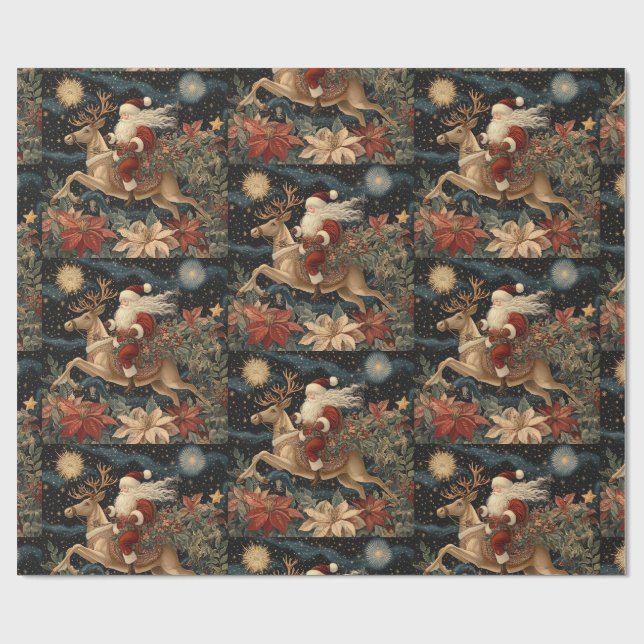 Vintage Stil Santa Riding Reindeer Design Presentpapper (Platt)