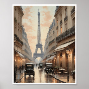 Vintage-stil-scener på parisiska gator, kaféer poster