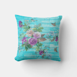 Vintage Stil Shabby chic Blommigtar i blått Kudde
