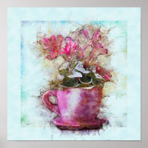 Vintage Stil Shabby chic Violets Lilac Kopp Saucer Poster